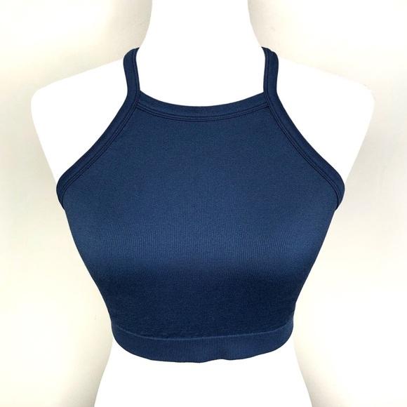 Colsie Cropped Halter Top Ribbed Cami Blue Medium M - Picture 1 of 14